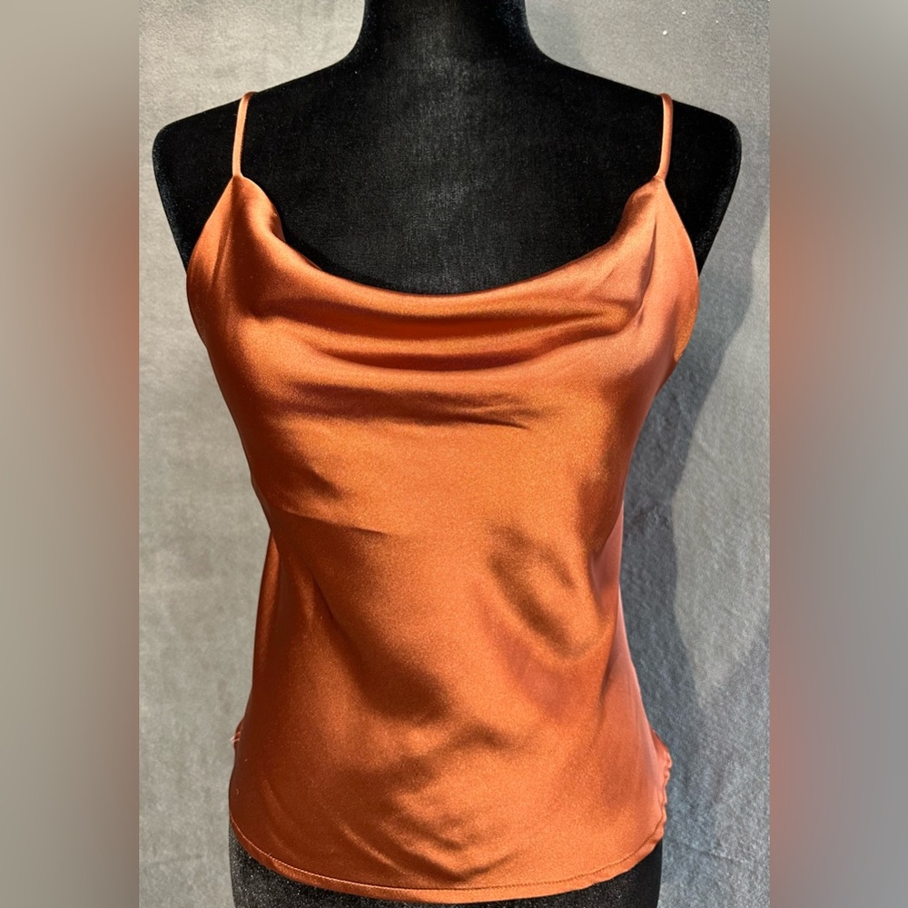 Princess Polly Copper Satin Cowl Neck Cami Top Size 2
